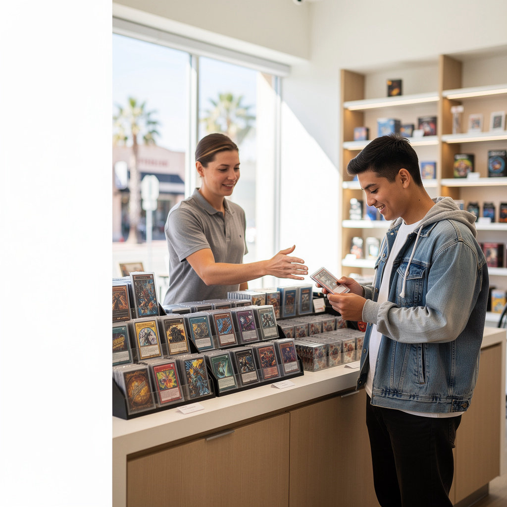 Moon River's vibrant collectibles shop on State Street in Santa Barbara, showcasing Pokémon cards and unique merchandise